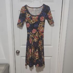 LuLaRoe Floral Midi Dress - Black, Red, Purple